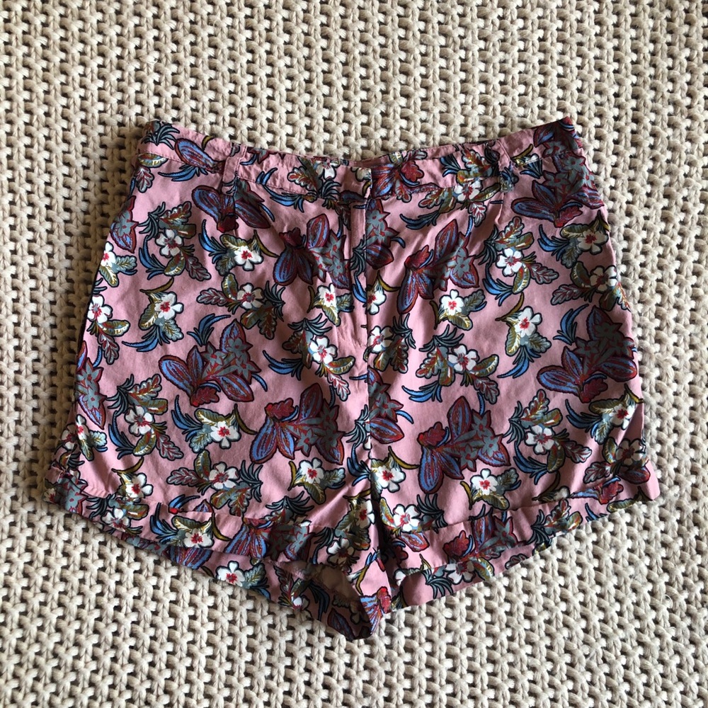 Topshop Mauve Floral High Waisted Shorts